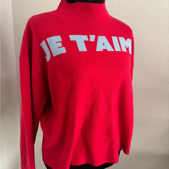 Maeve Anthropologie Carys French Je T'aime mock-neck sweater in cherry red - Picture 3 of 5